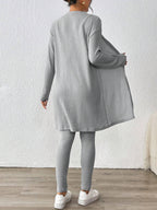 Essnce Women'S Ribbed Cardigan With Long Sleeves, Camisole, Drawstring Waist Pants Set shein