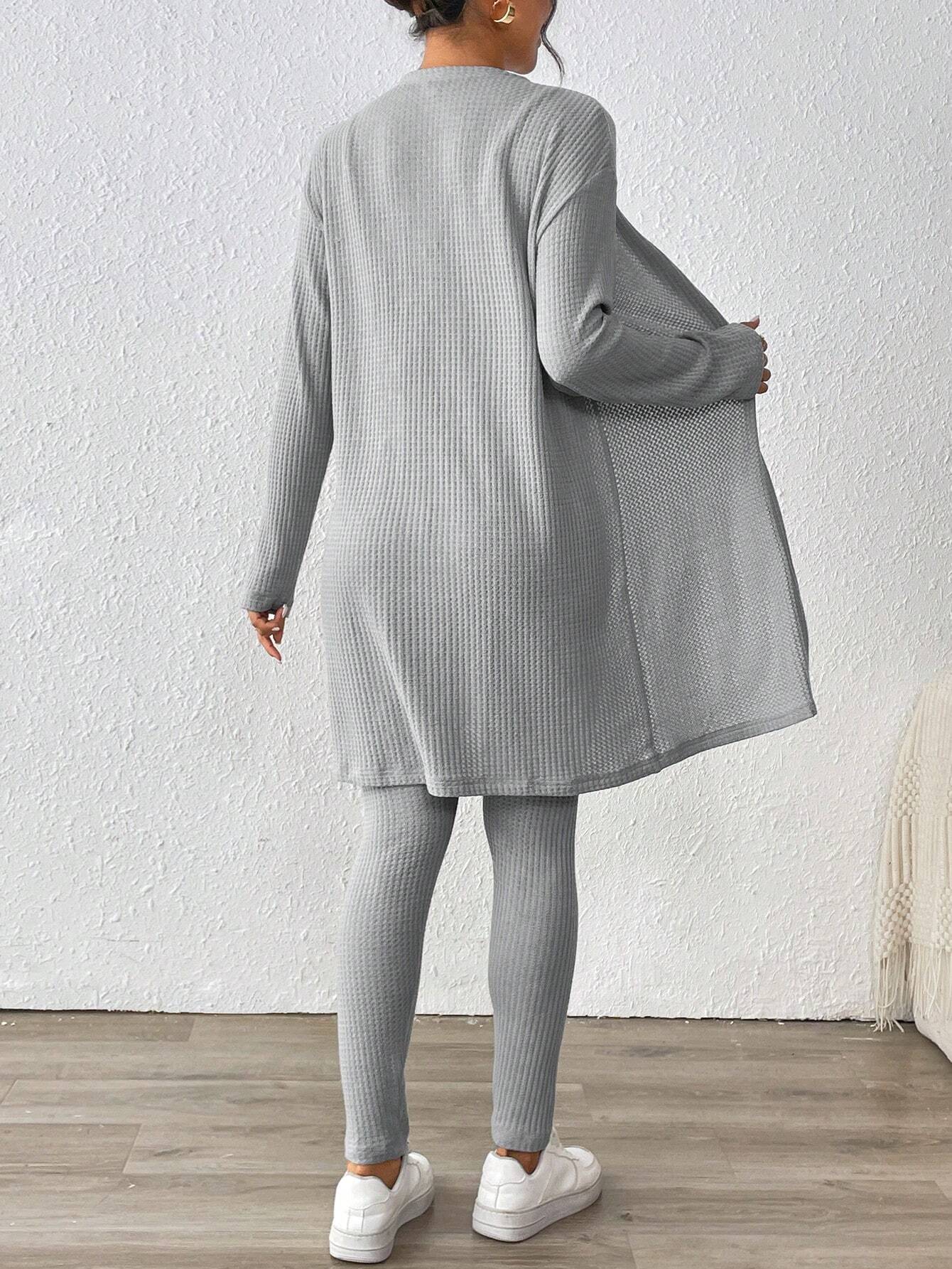 Essnce Women'S Ribbed Cardigan With Long Sleeves, Camisole, Drawstring Waist Pants Set shein