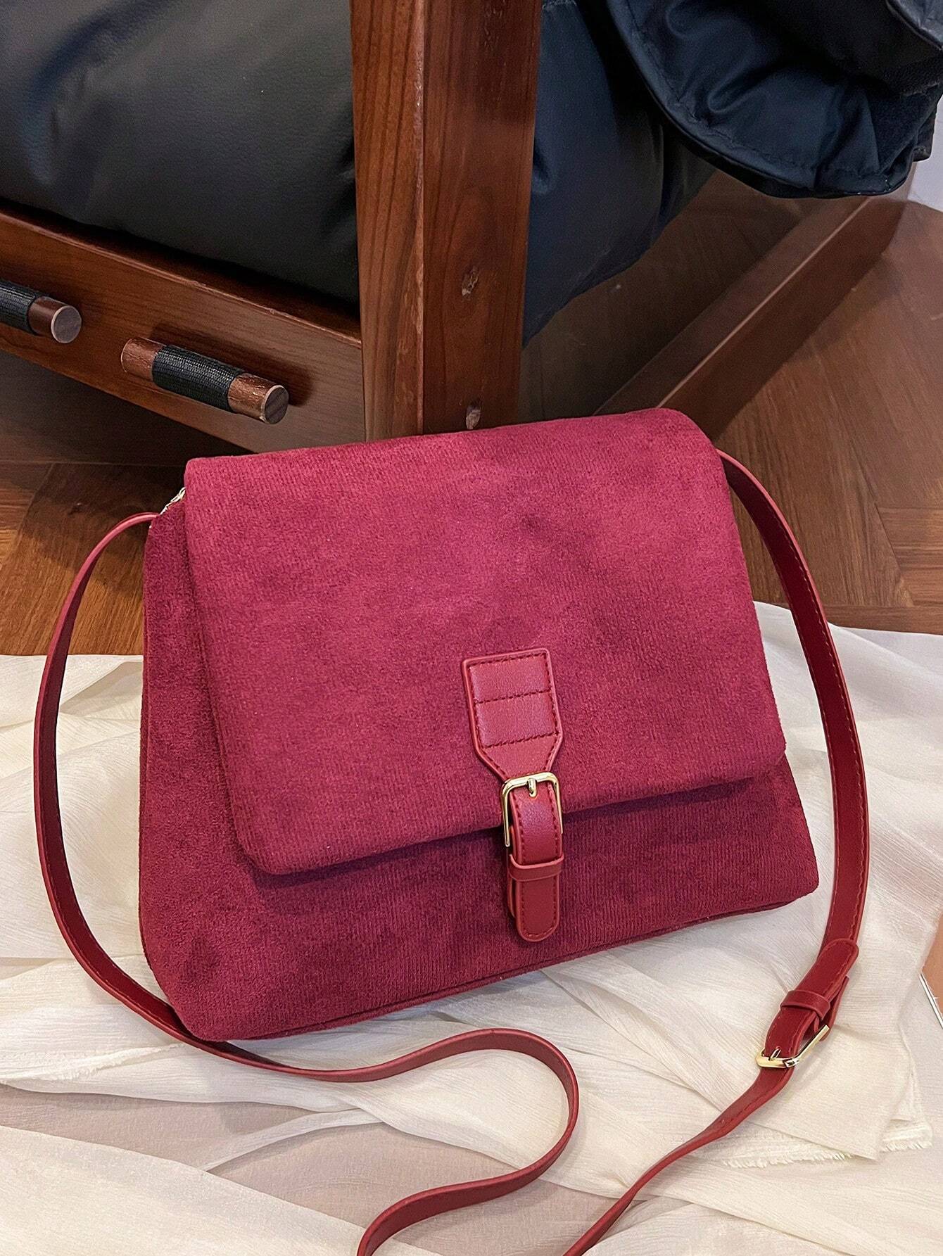 Vintage Texture Flap Shoulder Bag, Buckle Decor Crossbody Commuter Bag shein