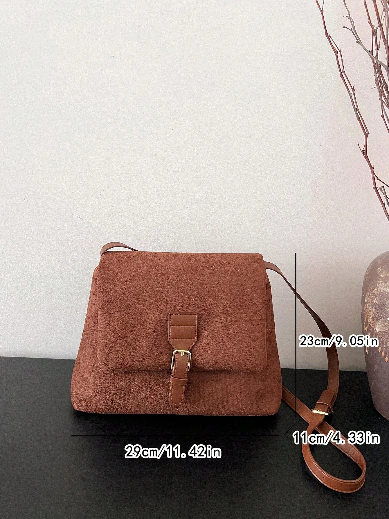 Vintage Texture Flap Shoulder Bag, Buckle Decor Crossbody Commuter Bag shein