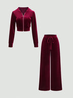 Sweetro Women 2pcs Casual Outfit, Front Zipper Long Sleeve Hoodie Top And Pants Set shein