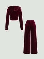 Sweetro Women 2pcs Casual Outfit, Front Zipper Long Sleeve Hoodie Top And Pants Set shein