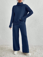 Essnce 2pcs/Set Women Casual High Neck Drop Shoulder Sweater And Pants shein
