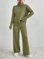 Essnce 2pcs/Set Women Casual High Neck Drop Shoulder Sweater And Pants shein