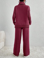 Essnce 2pcs/Set Women Casual High Neck Drop Shoulder Sweater And Pants shein