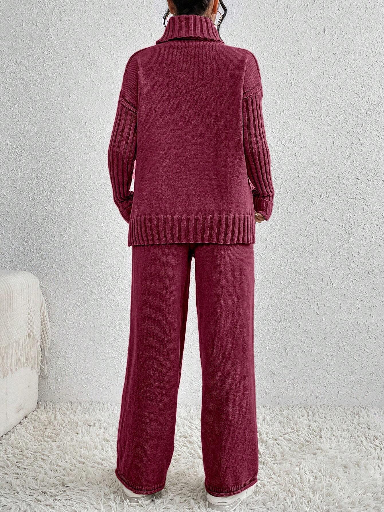 Essnce 2pcs/Set Women Casual High Neck Drop Shoulder Sweater And Pants shein