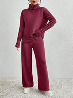 Essnce 2pcs/Set Women Casual High Neck Drop Shoulder Sweater And Pants shein