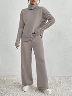 Essnce 2pcs/Set Women Casual High Neck Drop Shoulder Sweater And Pants shein