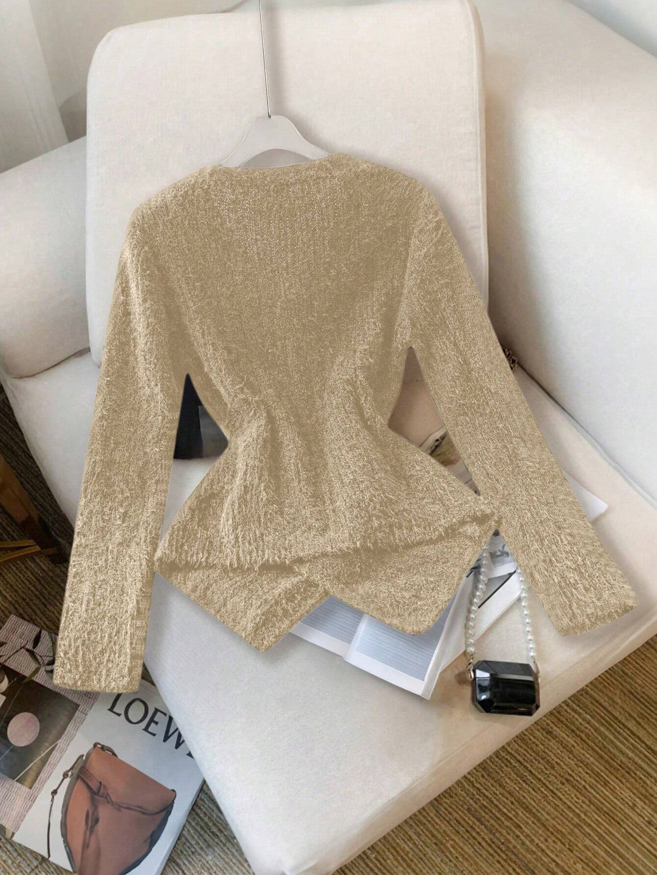 Raffinéa Women's V-Neck Long Sleeve Butterfly Embroidery Pullover Sweater shein