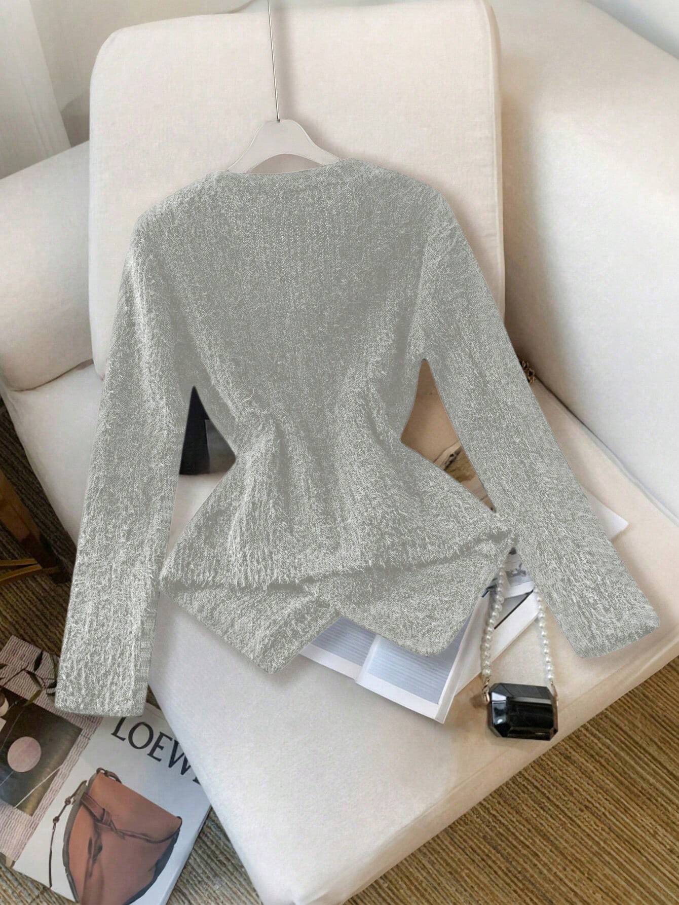 Raffinéa Women's V-Neck Long Sleeve Butterfly Embroidery Pullover Sweater shein