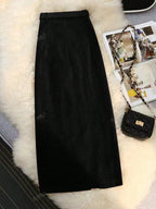 Women's Elegant Solid Color Side Slit Skirt shein