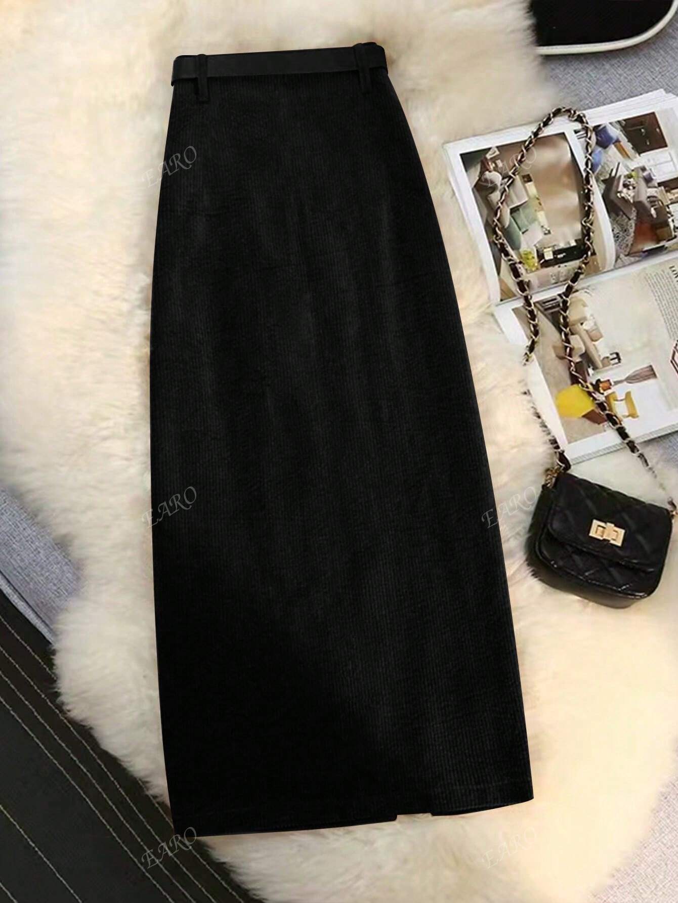 Women's Elegant Solid Color Side Slit Skirt shein