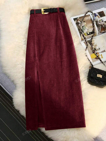 Women's Elegant Solid Color Side Slit Skirt