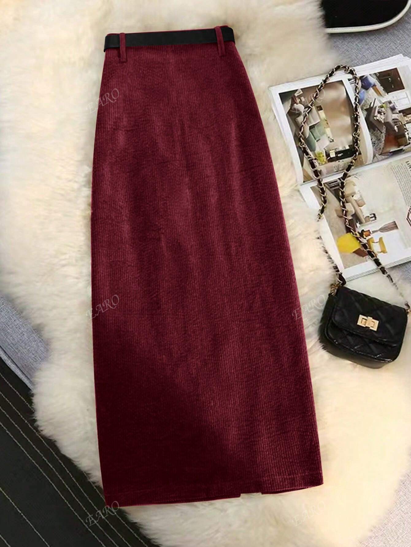 Women's Elegant Solid Color Side Slit Skirt shein