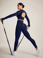 Sport Studio Women Solid Color Open Back Seamless Sports Set shein