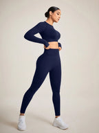 Sport Studio Women Solid Color Open Back Seamless Sports Set shein