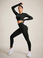Sport Studio Women Solid Color Open Back Seamless Sports Set shein