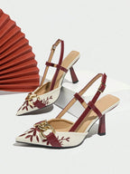 Women's Embroidery Chain Decor Pointed Toe Slip-On High Heel Sandals shein