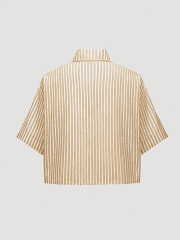 MOOSTA Striped Cropped Relaxed Casual Women Oversized Cuffed Sleeve Blouse