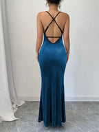 MOOSTA Women Elegant Sexy Solid Color Fishtail Backless Halter Long Dress shein
