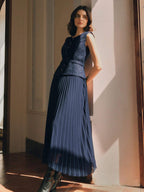 Anewsta Women Contrast Chiffon Pleated Long Dress shein