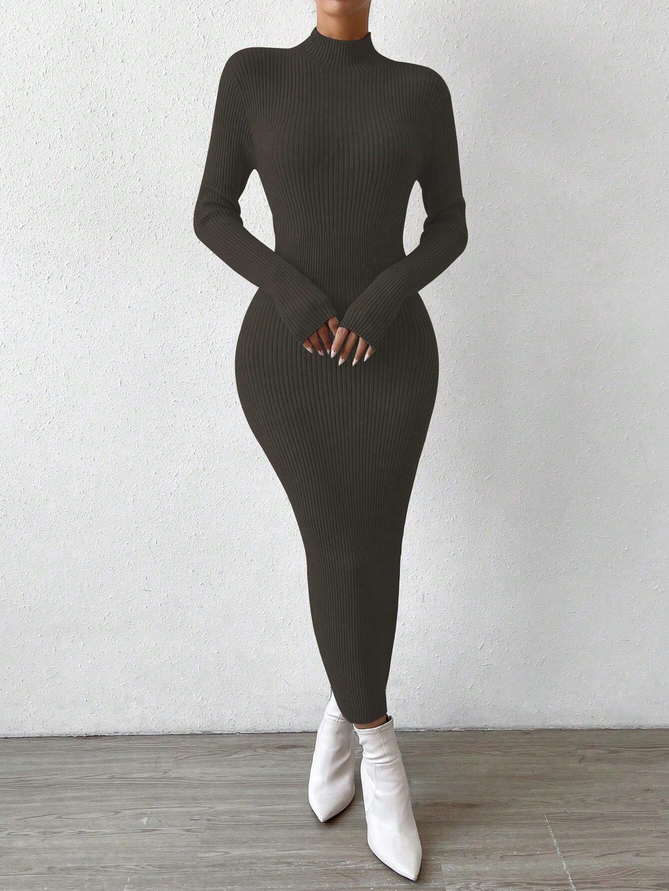 Raffinéa Mock Neck Ribbed Knit Sweater Dress shein