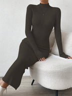 Raffinéa Mock Neck Ribbed Knit Sweater Dress shein