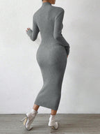 Raffinéa Mock Neck Ribbed Knit Sweater Dress shein