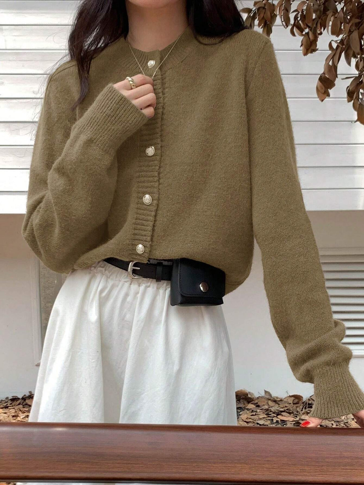 Dazy-Less Solid Button Front Cardigan shein