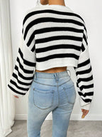 EZwear Stripe Pattern Lantern Sleeve Sweater shein