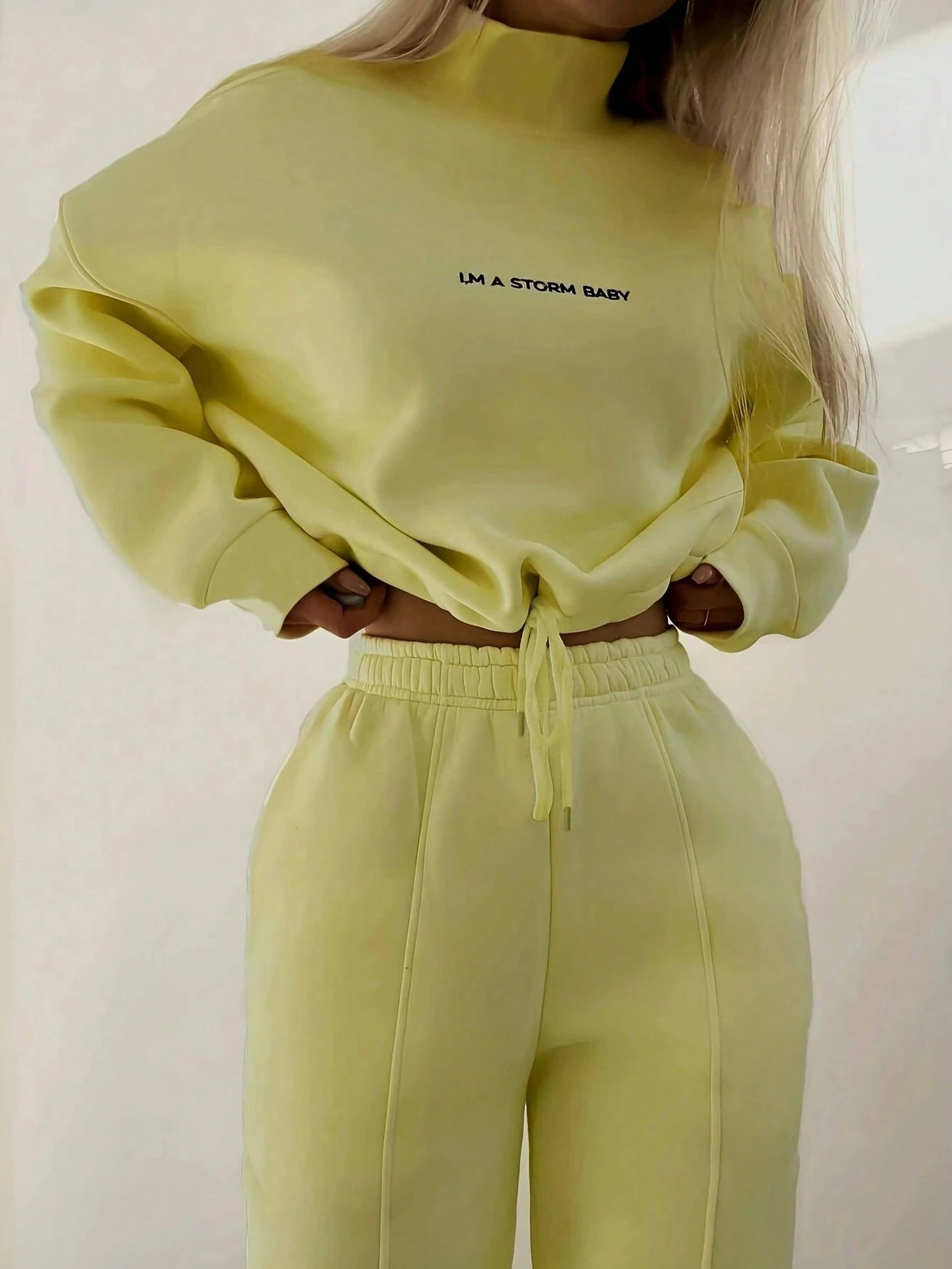 EZwear Slogan Print Drawstring Hem Sweatshirt And Sweatpants Two Piece Set shein
