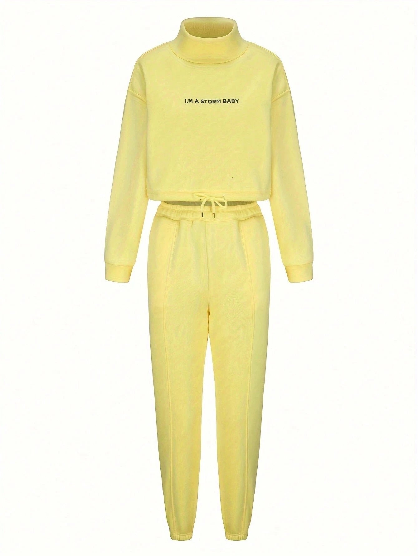 EZwear Dropped Shoulder Drawstring Hem Sweatshirt And Sports Pants Two Piece Outfit shein