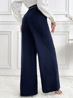 Modely Women's Solid High Waist Wide Leg Loose Casual Office Trousers shein