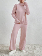 Essnce 2pcs/Set Women Casual High Neck Drop Shoulder Sweater And Pants shein