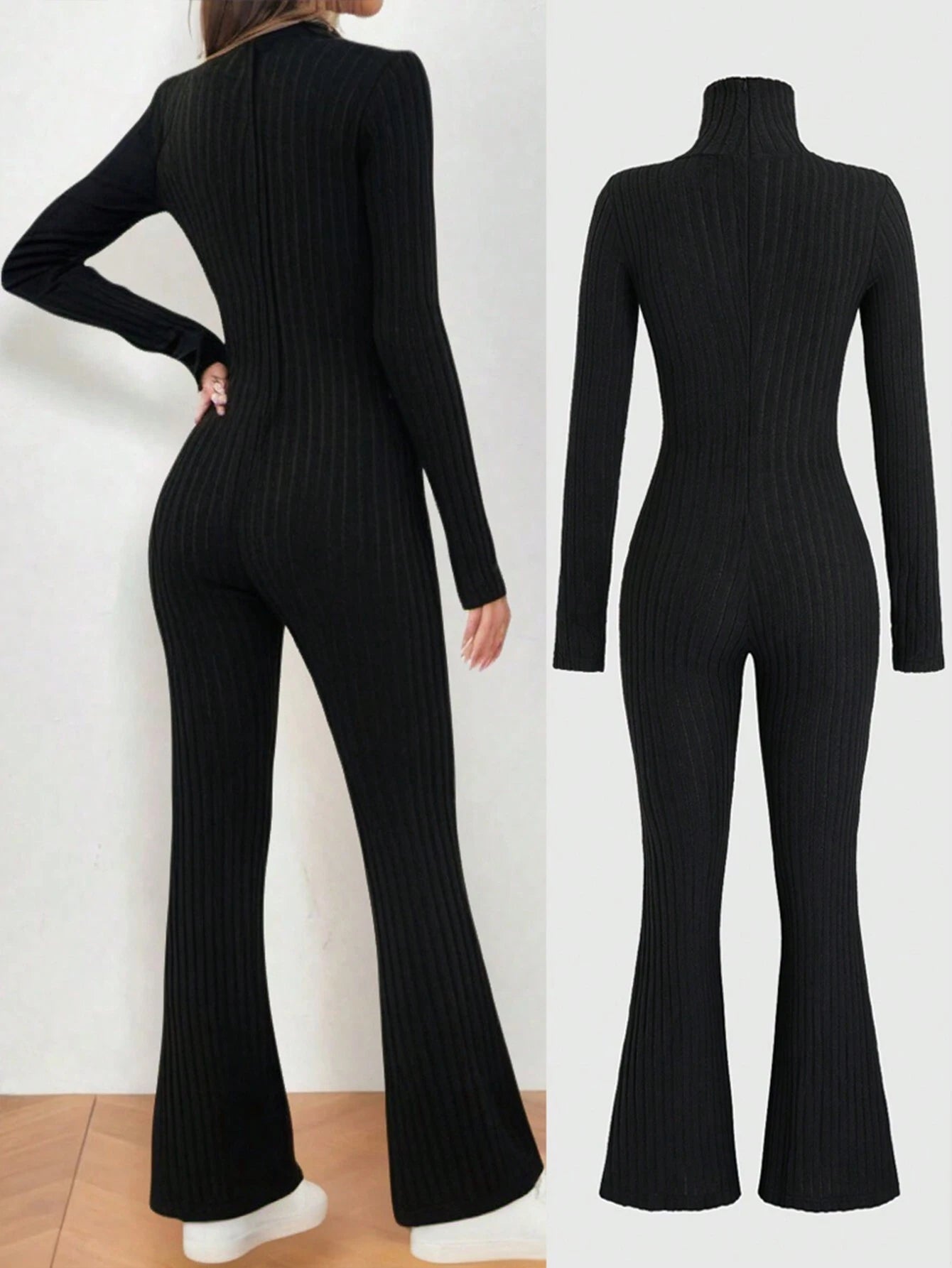 MOOSTA High Neck Cutout Bodycon Flare Jumpsuit