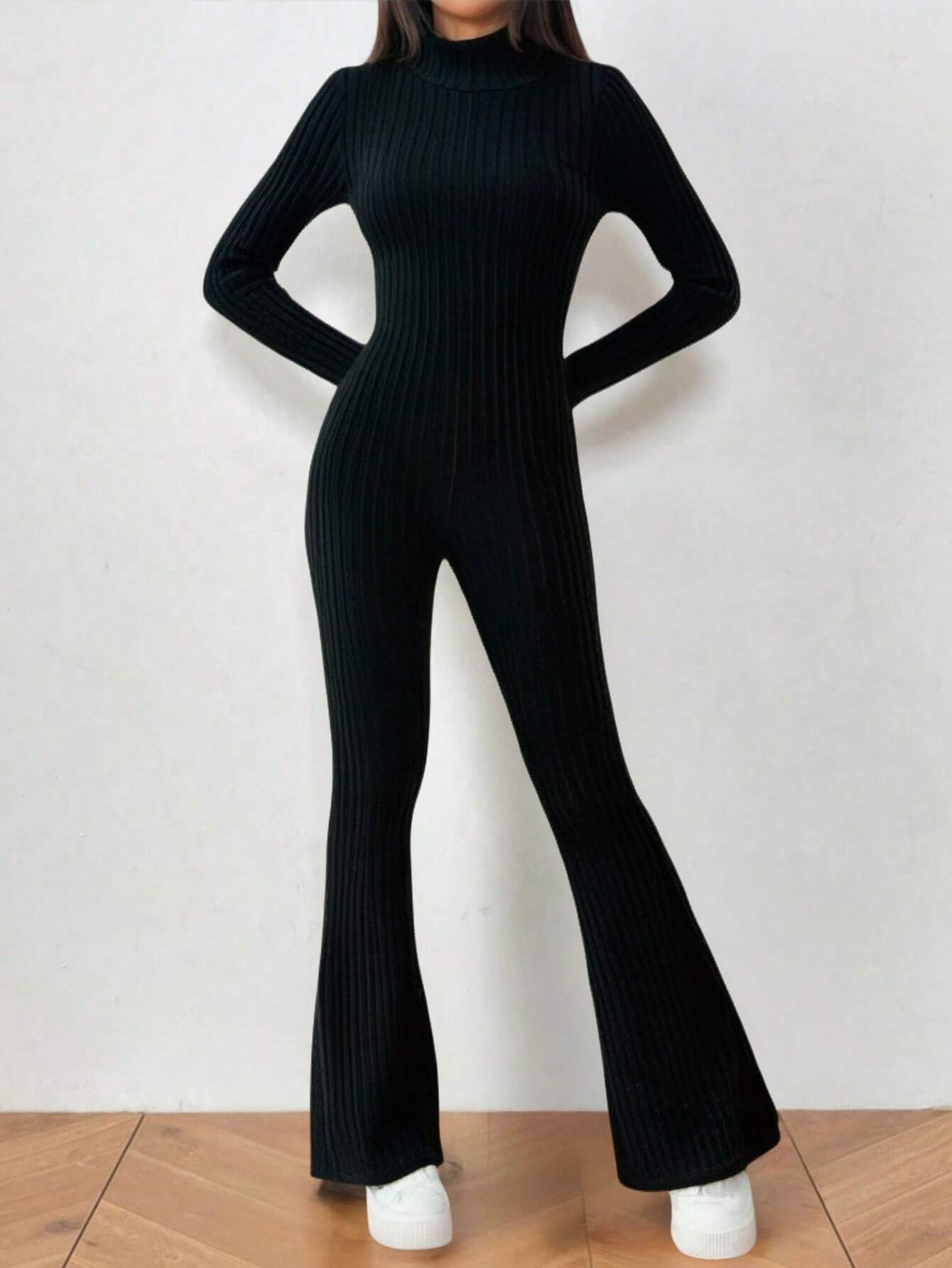 MOOSTA High Neck Cutout Bodycon Flare Jumpsuit