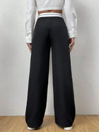 EZwear Contrast Panel Wide Leg Pants shein
