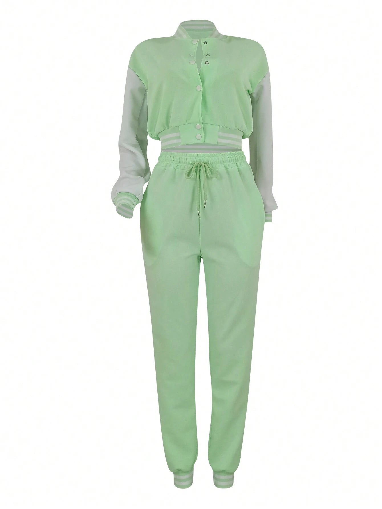 Women's Fashionable Casual Sports Wind Baseball Jacket And Sports Pants Set shein