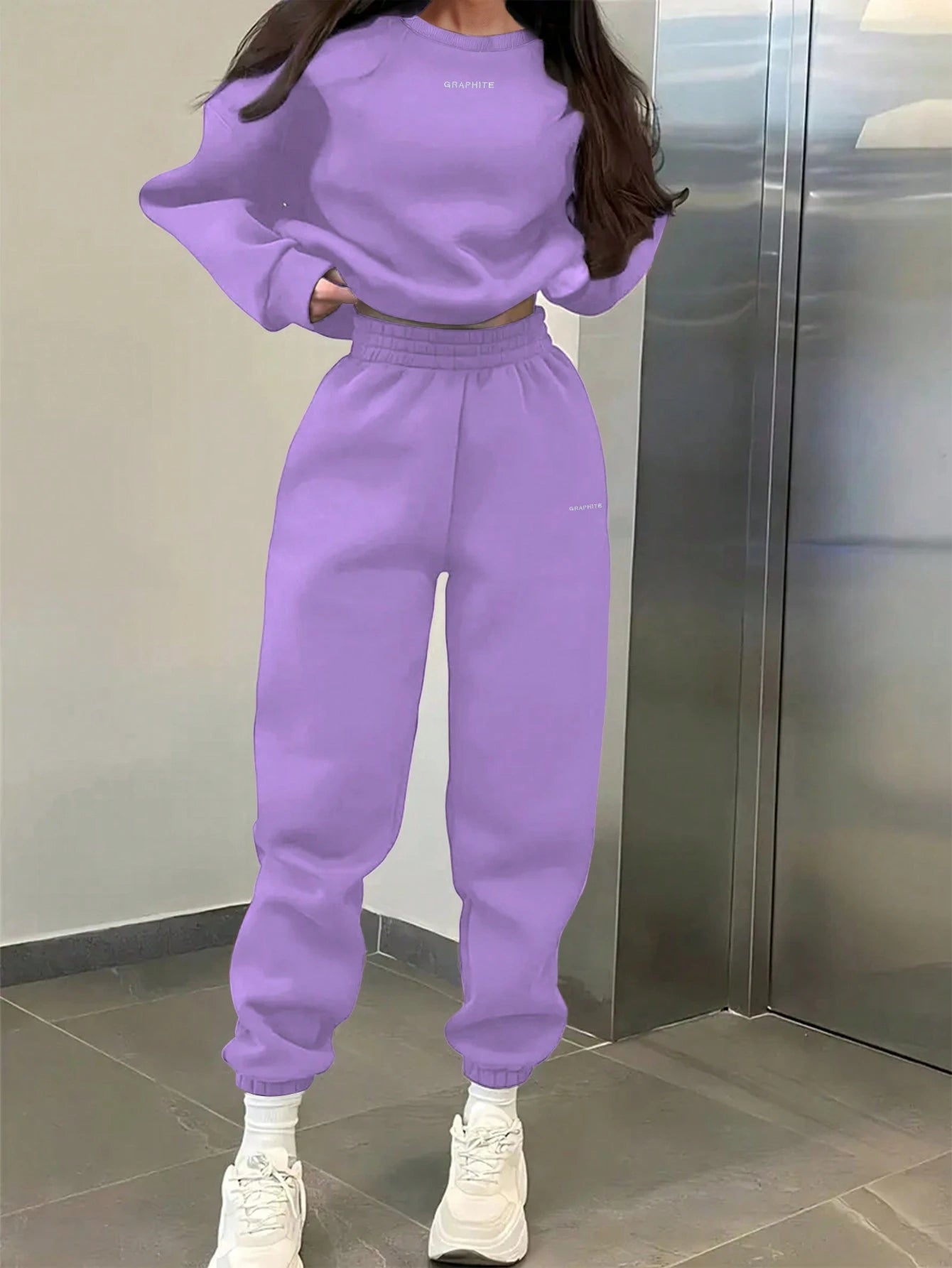 EZwear 2pcs Women's Casual Letter Print Sweatshirt And Sweatpants Set shein