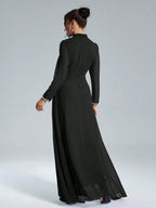 Coutiva Sequin Pearl Cuff Elegant Formal Long Sleeve Dress shein