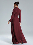 Coutiva Sequin Pearl Cuff Elegant Formal Long Sleeve Dress shein