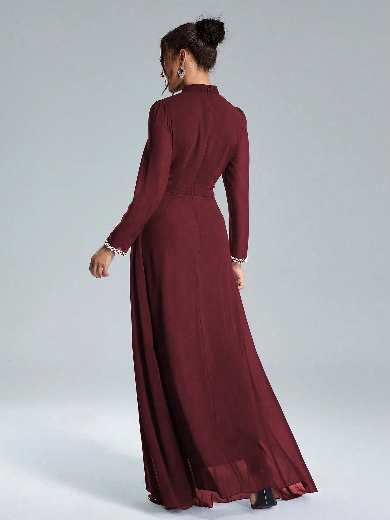 Coutiva Sequin Pearl Cuff Elegant Formal Long Sleeve Dress shein