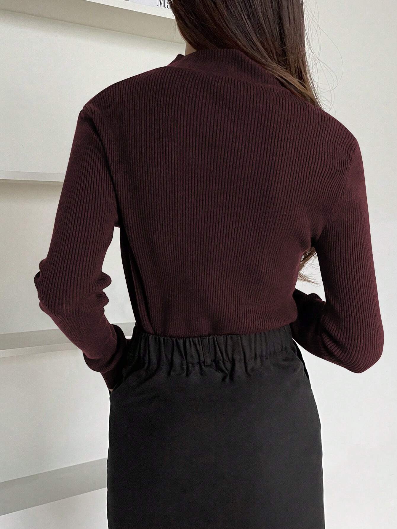 DAZY Women's Solid Stand Collar Long Sleeve Casual Business Pullover Sweater shein