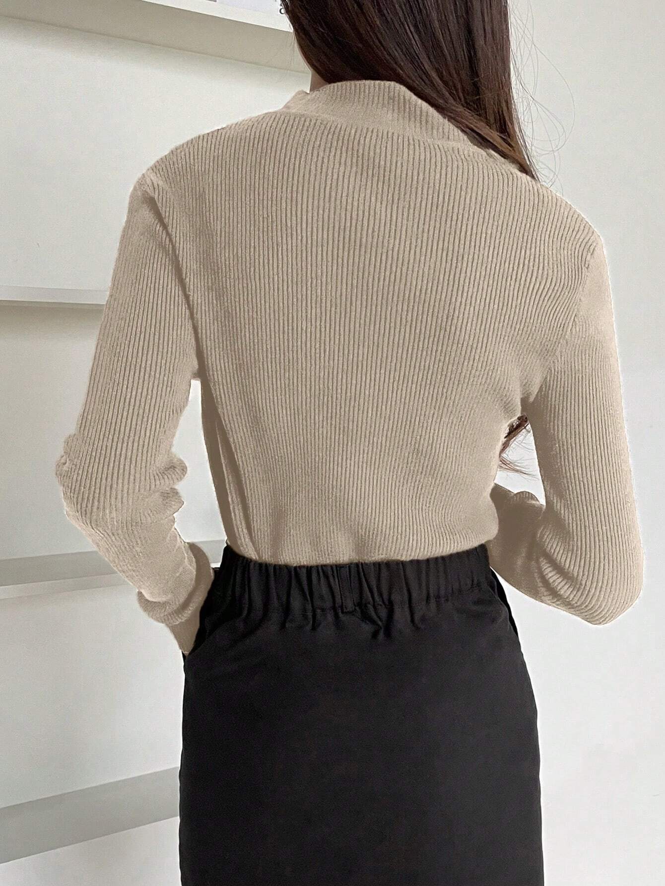 DAZY Women's Solid Stand Collar Long Sleeve Casual Business Pullover Sweater shein