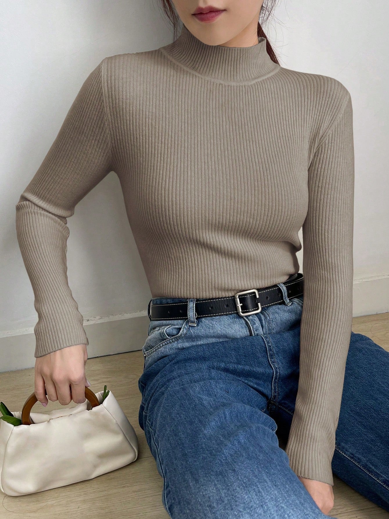 DAZY Women's Solid Stand Collar Long Sleeve Casual Business Pullover Sweater shein