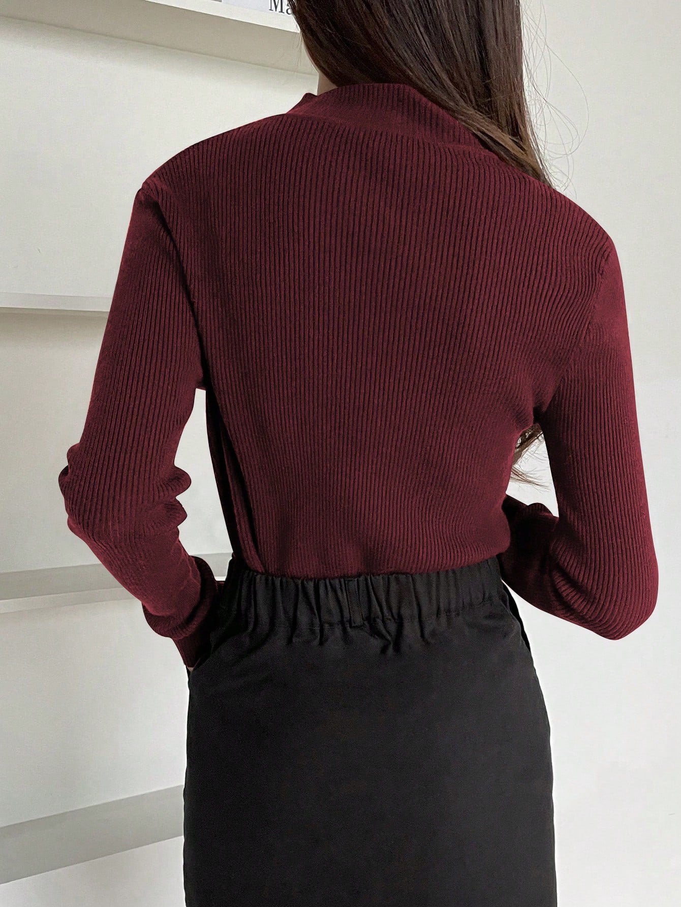 DAZY Women's Solid Stand Collar Long Sleeve Casual Business Pullover Sweater shein