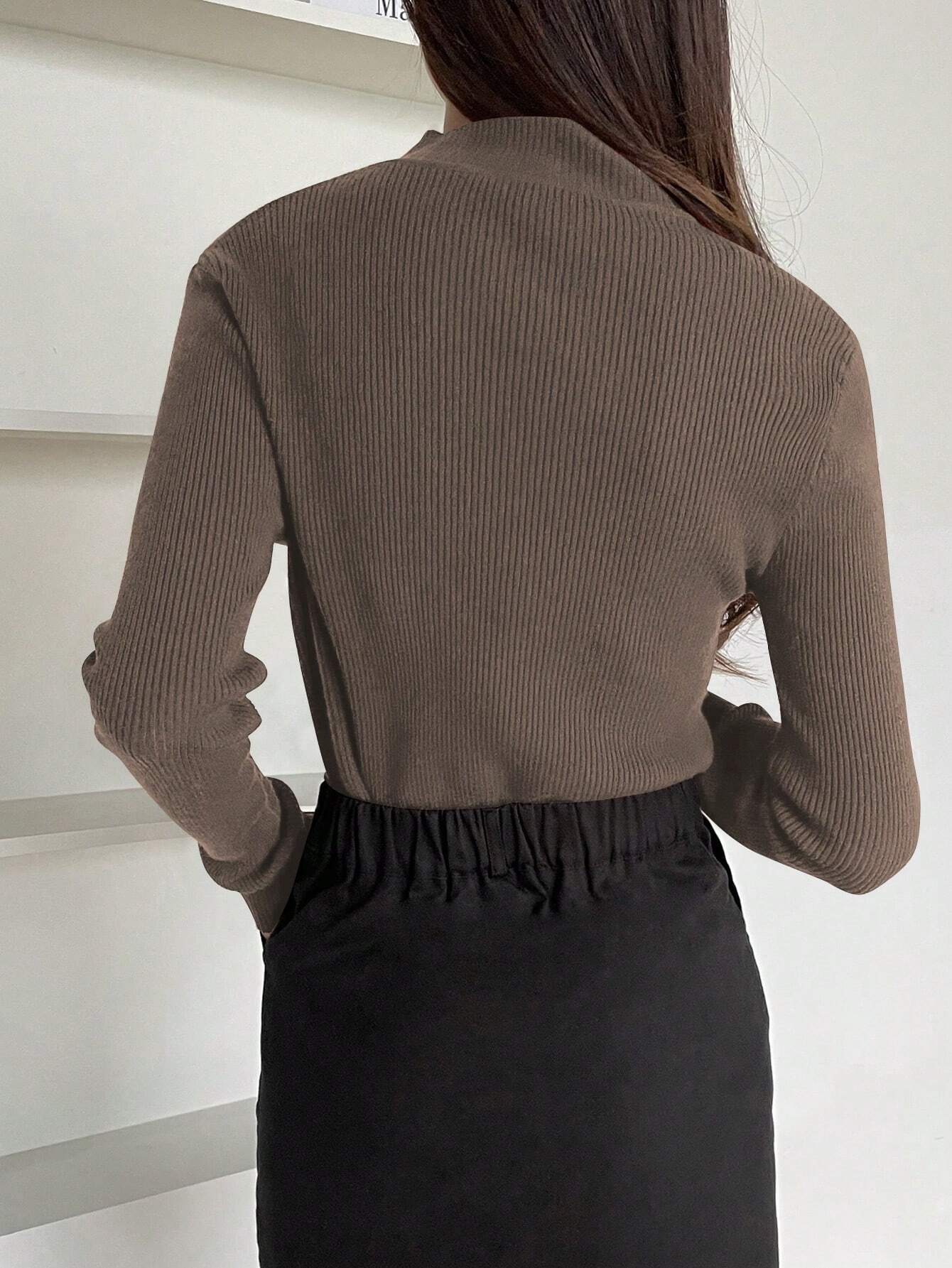 DAZY Women's Solid Stand Collar Long Sleeve Casual Business Pullover Sweater shein