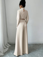 Firerie Women's Elegant Stacked Collar Shirt Top And Wide Leg Trousers shein