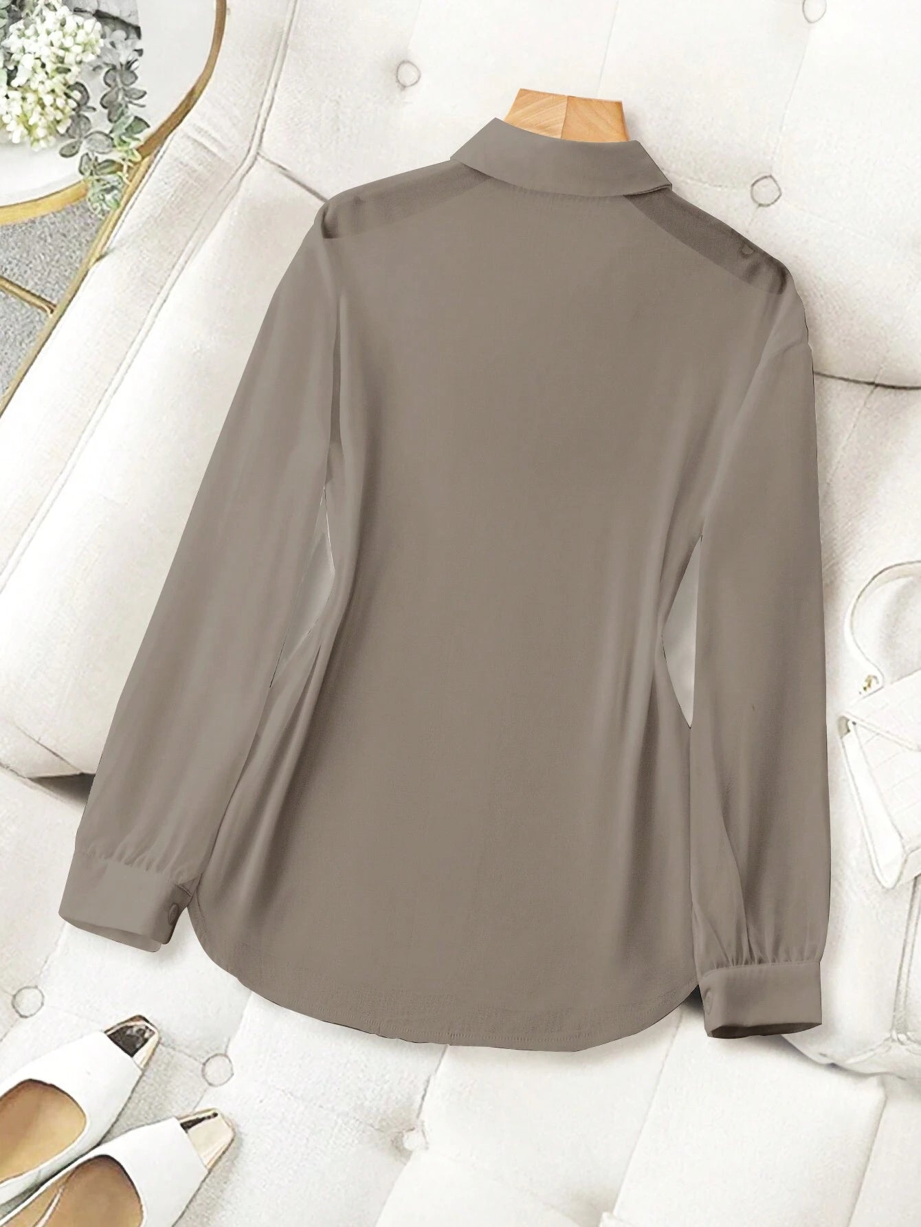 ChicEase Basic Transparent Plain Simple Collared Shirt shein