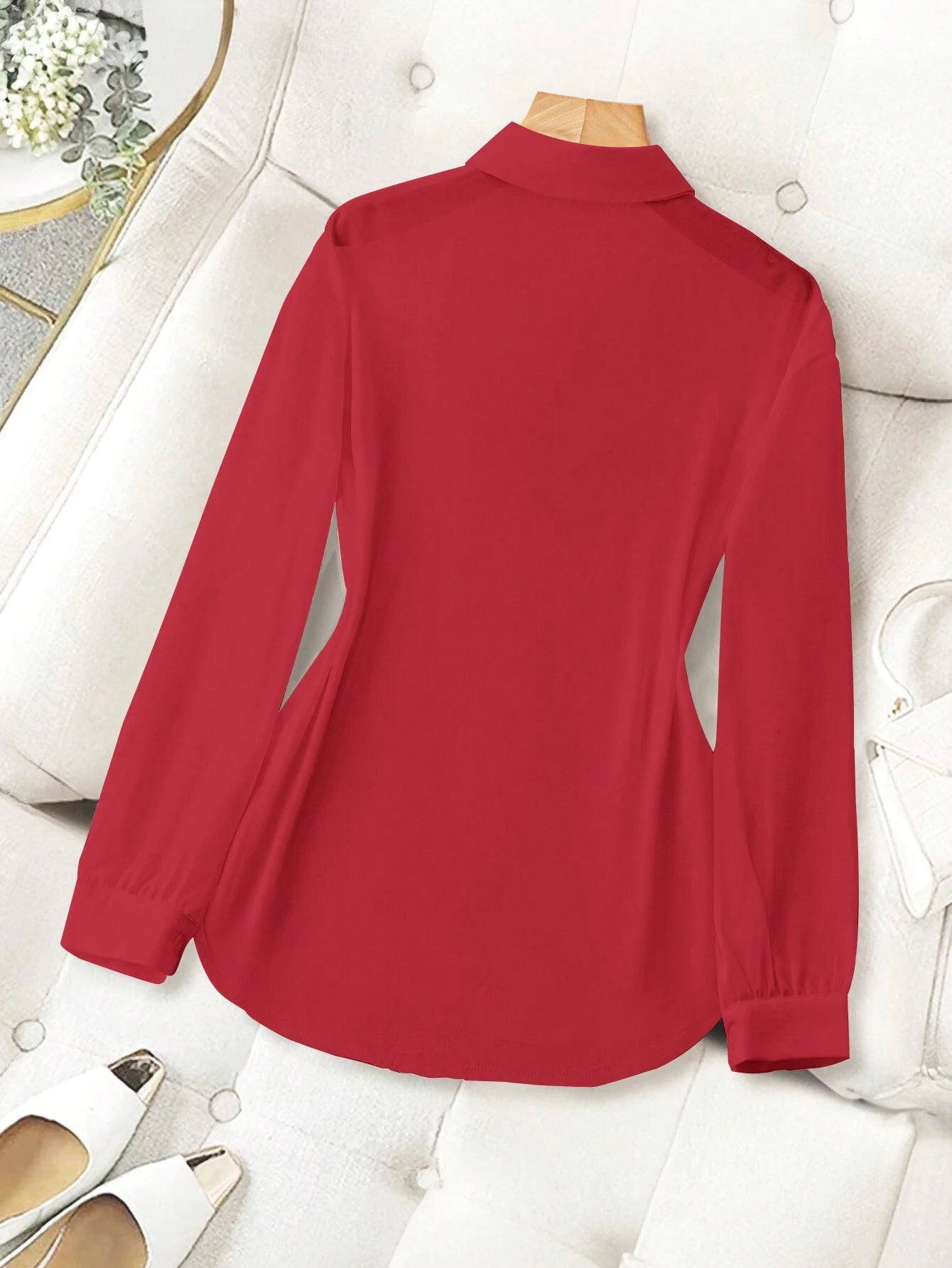 ChicEase Basic Transparent Plain Simple Collared Shirt shein